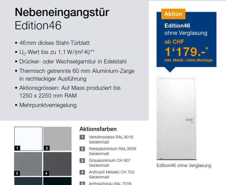 Hörmann Portes: Nebeneingangstüre Hörmann Thermo46 – Neuf (Voir description) à Stans par SISTO_GmbH
