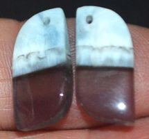 Anhänger Set gelocht L-8624 – 1 Paar Blauer Opal je 18x9mm