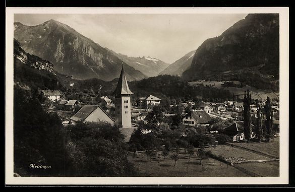 Cartes postales: Meiringen, Ortsansicht mit Kirche aus de – D'occasion à Berlin par bartko-reher