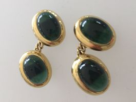 Manschettenknöpfe 14K Gelbgold mit grünen Turmalin Cabochon