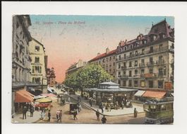 AK 1925 Genf Place du Molard mit Tram und Auto 🤓