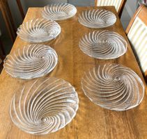 Glasteller 7 Stück geripptes Glas, Muschelform gross neuw.