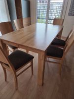 Massivholz Esstisch + 6 Stühle, natur, mit Gebrauchsspuren