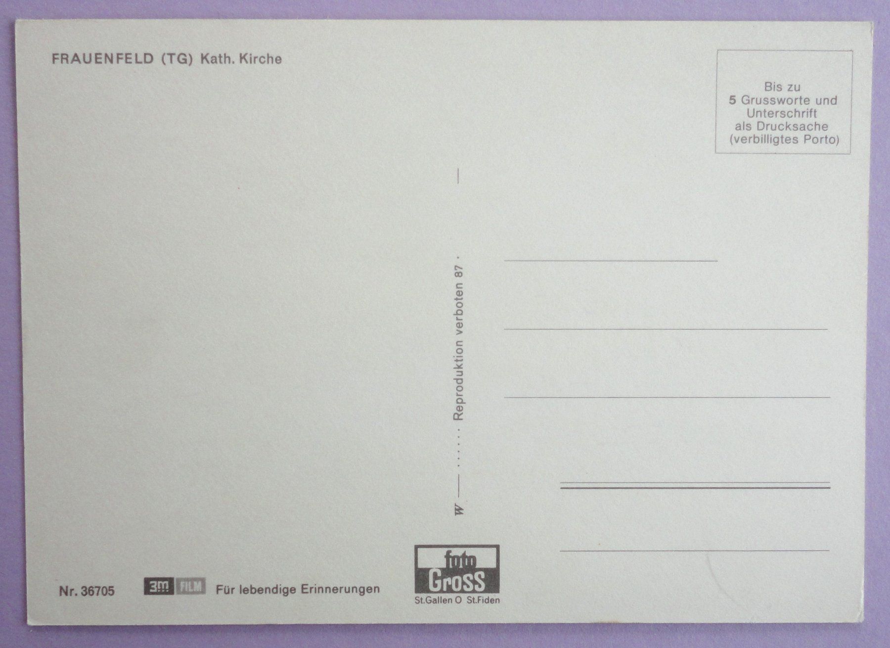 Cartoline postali: Frauenfeld (TG), Kath. Kirche – Usato da Fétigny venduto da Billy2miny 1