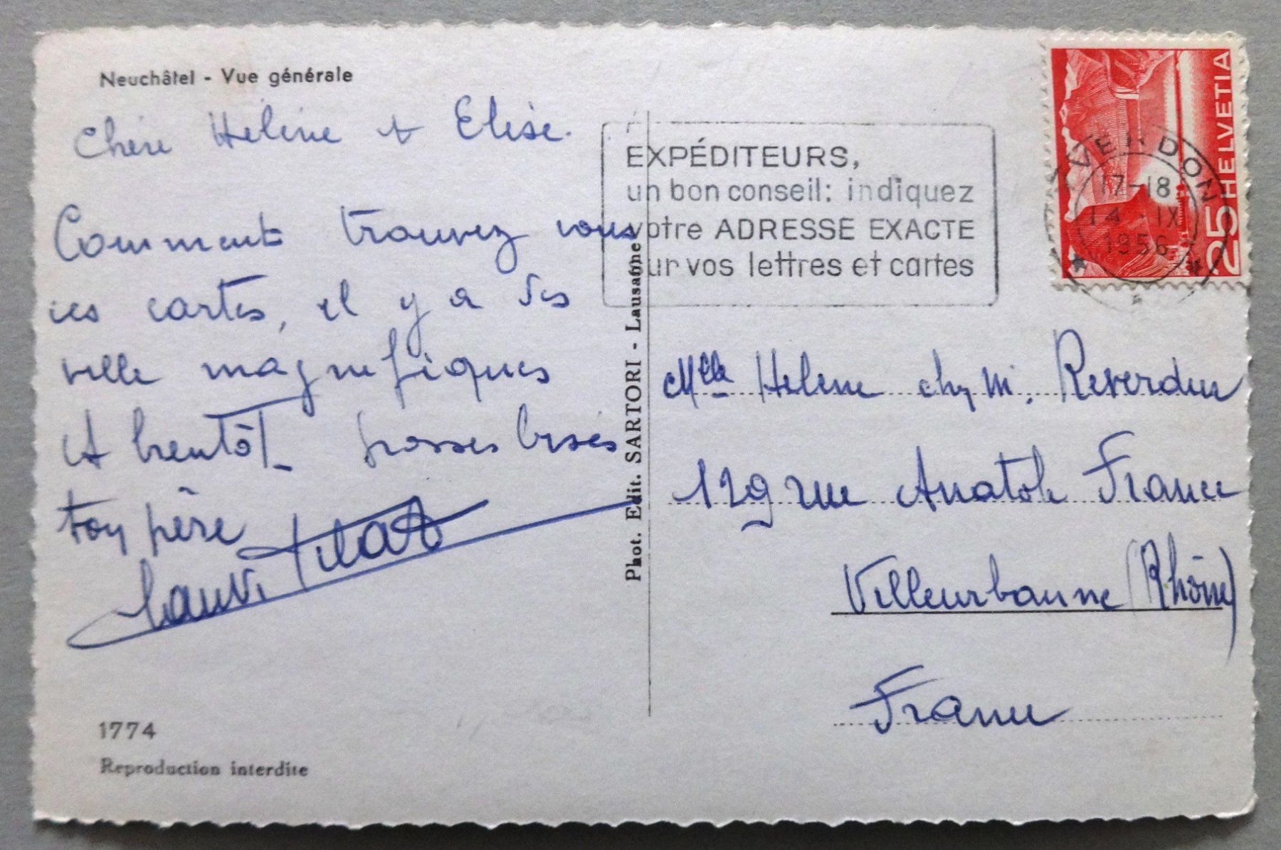 Cartoline postali: Neuchâtel - Vue générale – Usato da Fétigny venduto da Billy2miny 1