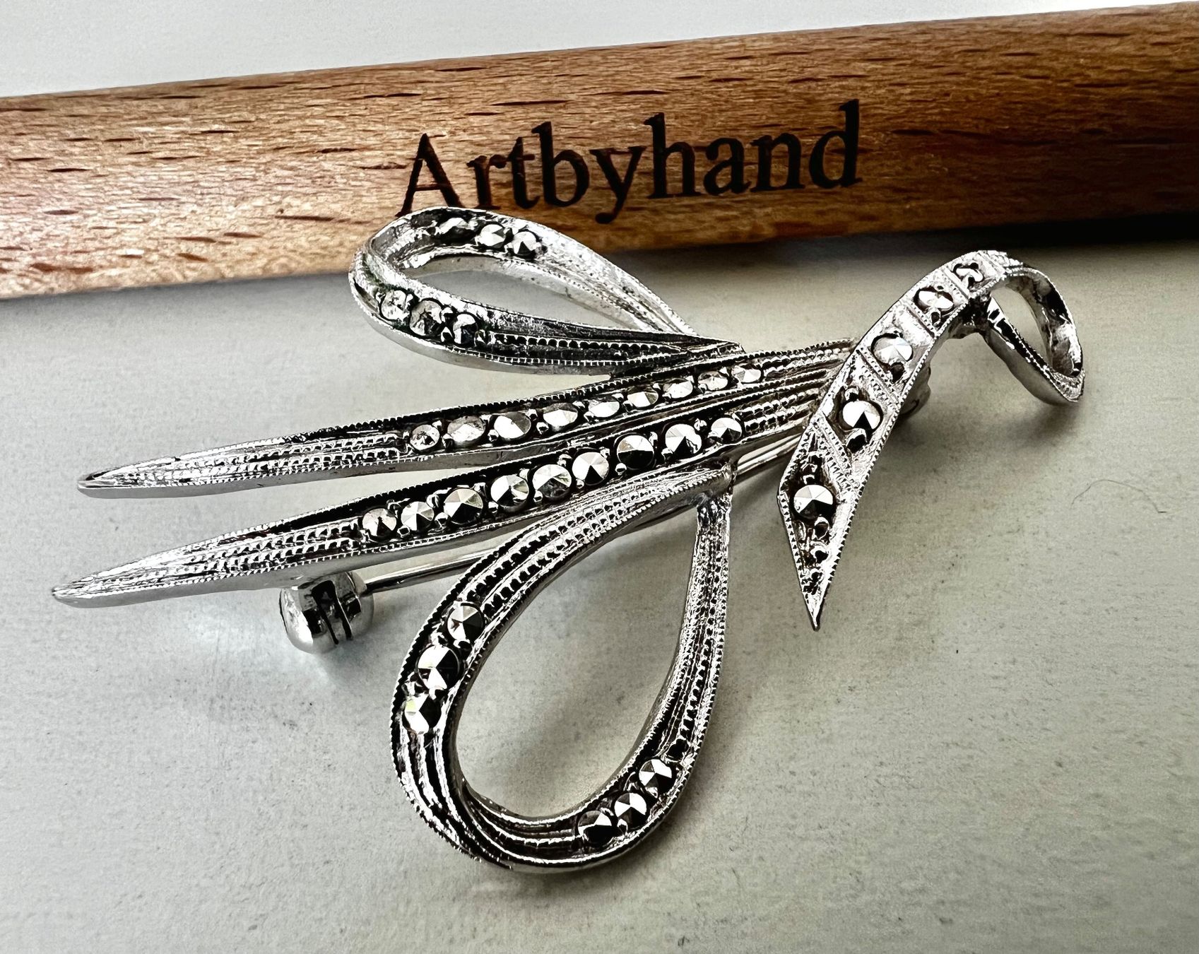 Spille & Fermagli: Antike Brosche Silber 800 mit Markasiten - Art Deco - 5.5cm – Usato da Ruswil venduto da artbyhand 4