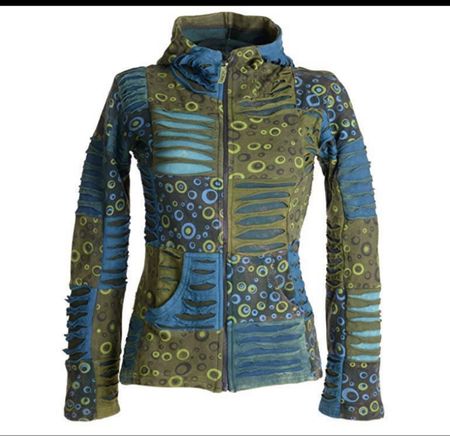 Herbstliche Hippie-Jacke mit Kapuze, Gr. M /  L / XL