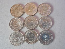 9 x 50 Rp. silber  in sehr guter Erhaltung