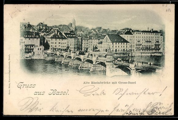 Cartoline postali: Basel, Alte Rheinbrücke mit Gross-Basel – Usato da Berlin venduto da bartko-reher