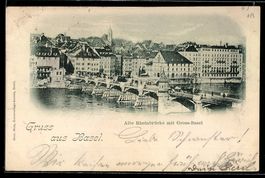 Basel, Alte Rheinbrücke mit Gross-Basel