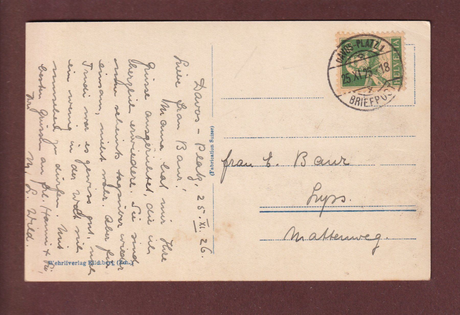 Cartes postales: DAVOS - Morgenstimmung - 1925 – D'occasion à Pully par nicecards 1