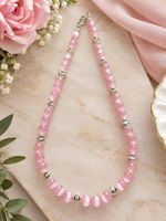 Halskette, rosa Katzenaugenperlen und silberfarbenen Hämatit