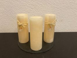 Kerzen 3er Set, je 6,8x18 cm, creme Raureif, je 550g
