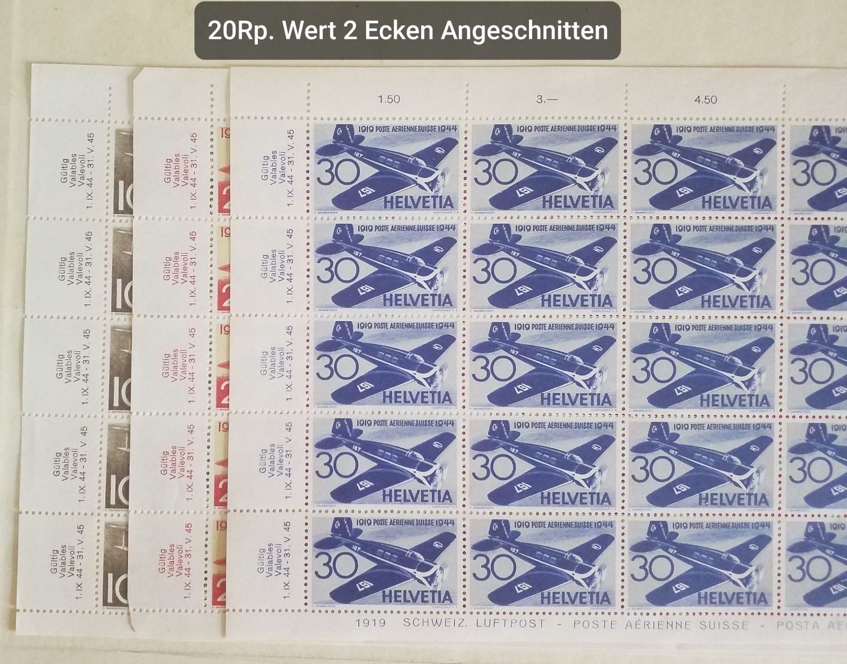 Alle Briefmarken: FO37-39, Flugpostmarken im Bogen postfrisch Kt. 200.-++ – Neu (gemäss Beschreibung) aus Baden von Eggi 2