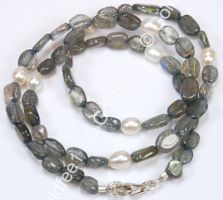 Labradorit - SW Perlen Kette ca. 46cm 925 Silber