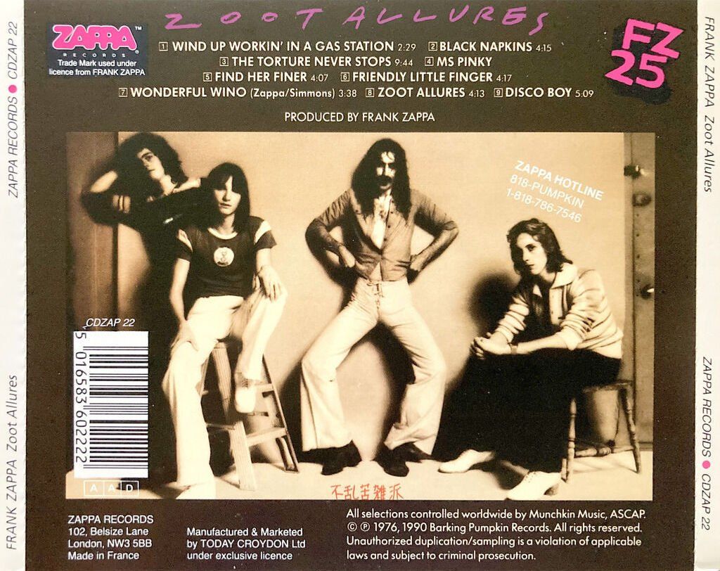 CD: FRANK ZAPPA - ZOOT ALLURES – Usato da Bottens venduto da hotter-than-hell 1