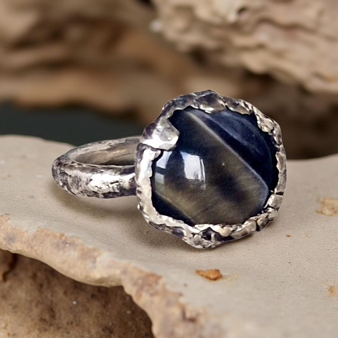 Bagues: Statement-Ring Silber & Katzenauge, Grösse 59, Einzelstück – Neuf avec emballage d'origine à Aarau par Schmuckhoehle_MD 7