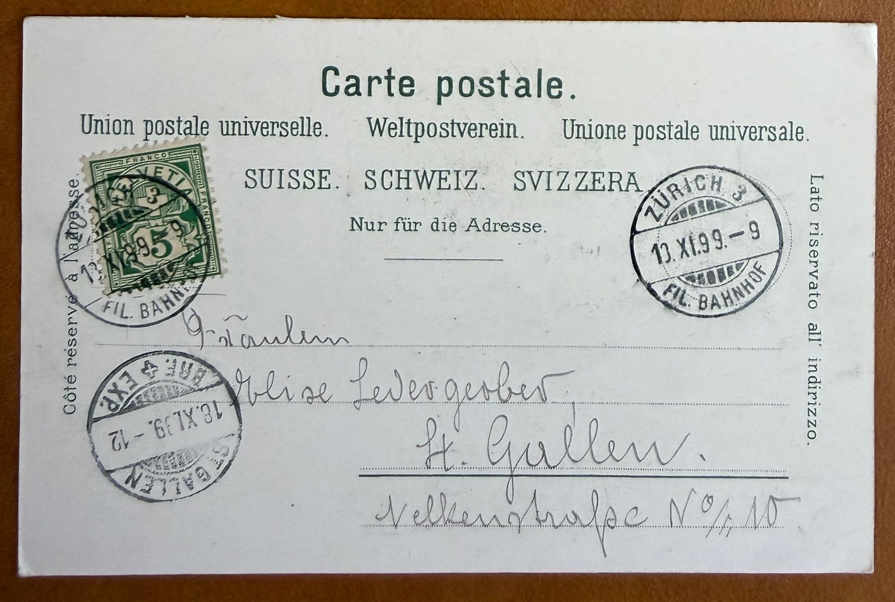 Cartoline postali: Zürich - Litho 1899 - Hauptpost – Usato da Lutry venduto da Ediego 1