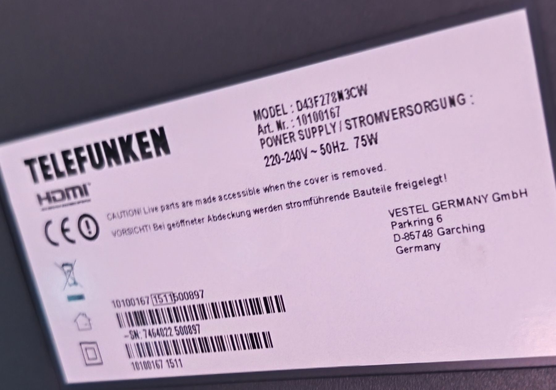 Telefunken Televisori: Telefunken 43 Zoll TV – Usato da Thörigen venduto da lunafix 1