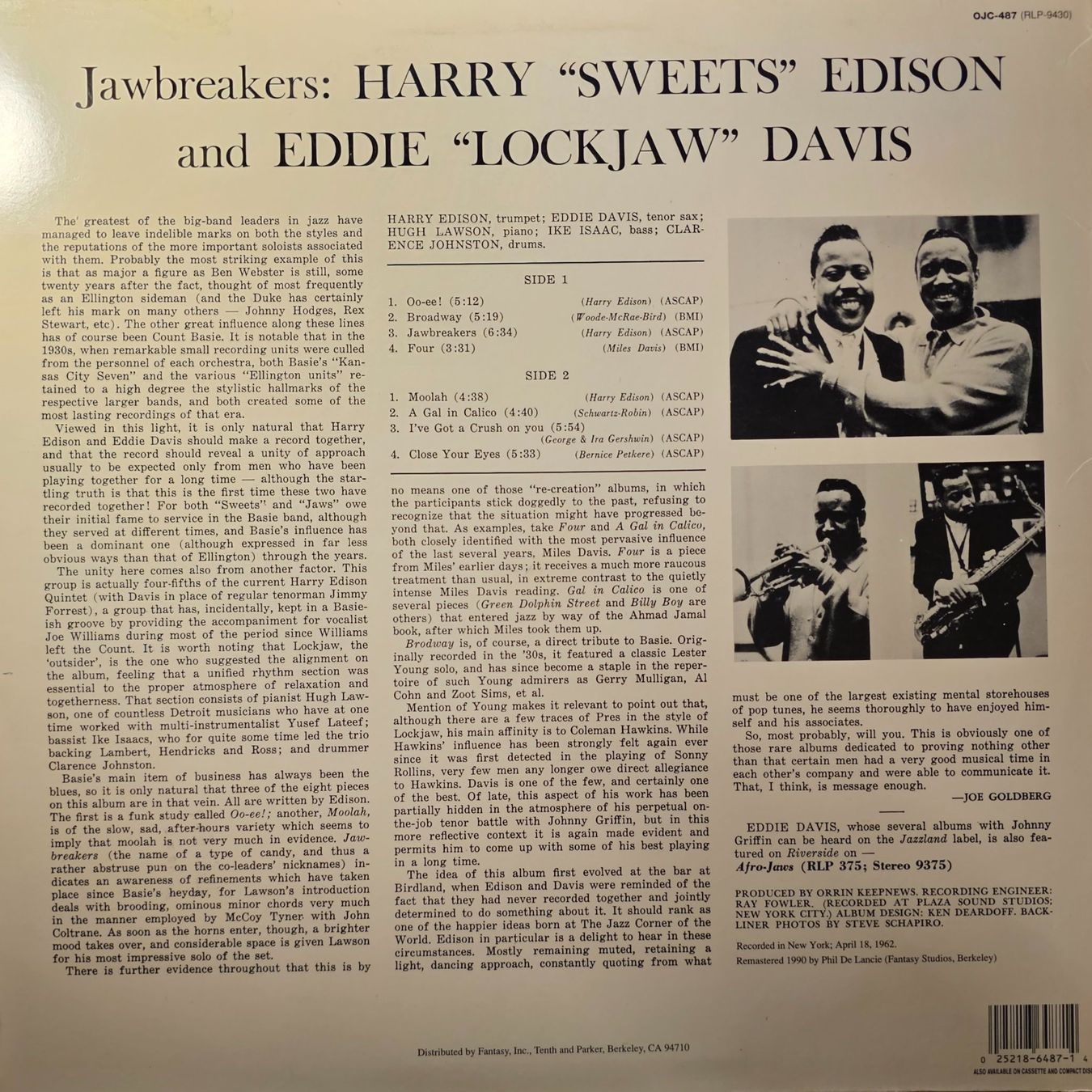 Dischi in vinile: "Sweets" Edison And "Lockjaw" Davis – Jawbreakers – Usato da Wahlen b. Laufen venduto da Cg10 1