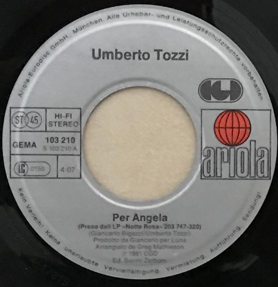 Schallplatten: UMBERTO TOZZI - PER ANGELA – Gebraucht aus Bussigny von vinyl-pas-cher 2