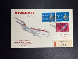 Swissair Erstflugbrief Zürich-Bukarest 1973
