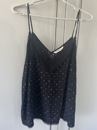 Black Stradivarius Lace Top with white dots (M)