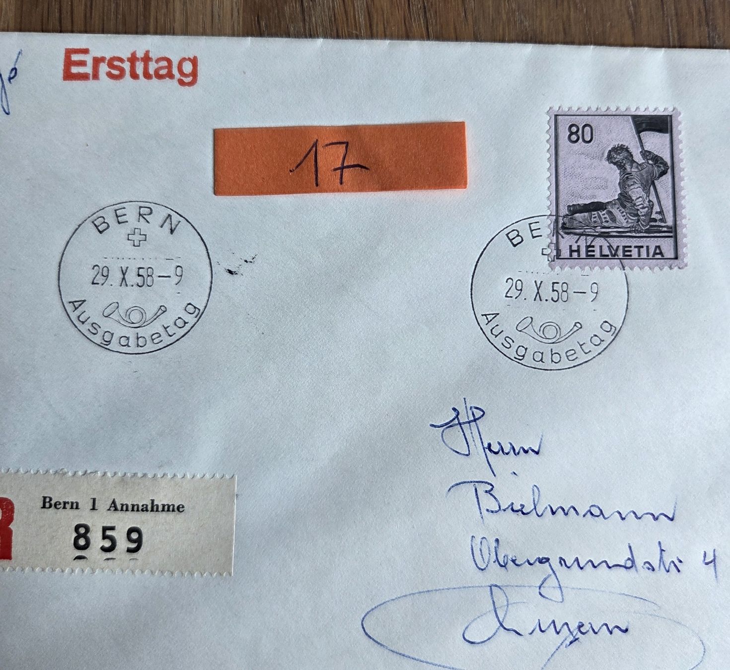 Tous les timbres: Ersttag Brief mit Top Briefmarke 1958 – D'occasion à Stans par Ducati16