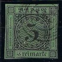 Baden 1851/53 Schwarz auf Grün 3 Kreuzer  gest.