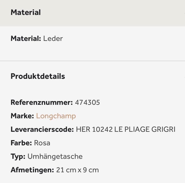 Longchamp Borse da donna: Longchamp Umhängetasche Rosa Leder – Usato da Basel venduto da astwo 9