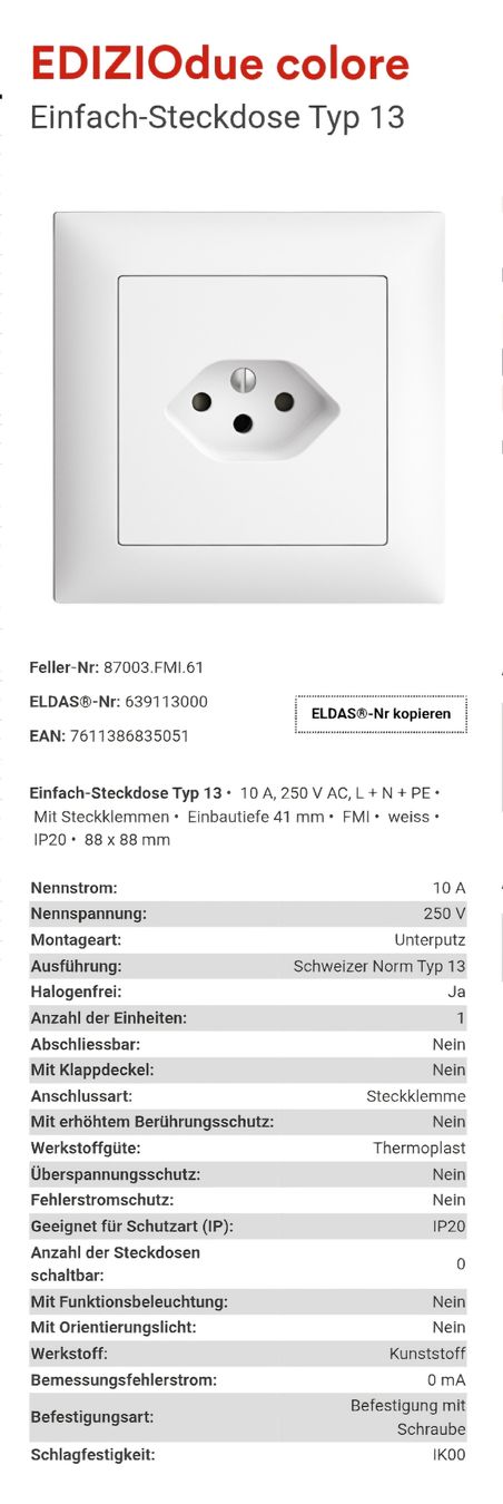 Feller Spine: Feller Einfach Steckdose Typ 13/weiss/ 2 Stk. – Nuovo e nell'imballaggio originale da Chur venduto da Sihar 2