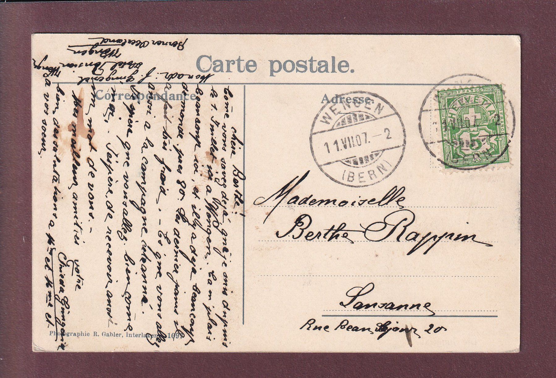 Cartes postales: WENGEN - Jungfrau - 1907 – D'occasion à Pully par nicecards 1