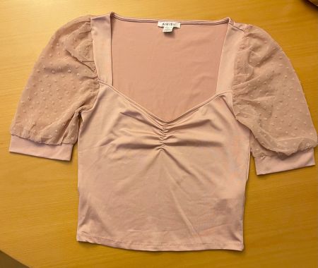 Rosa Bluse mit Puffärmeln, Grösse S von Amisu