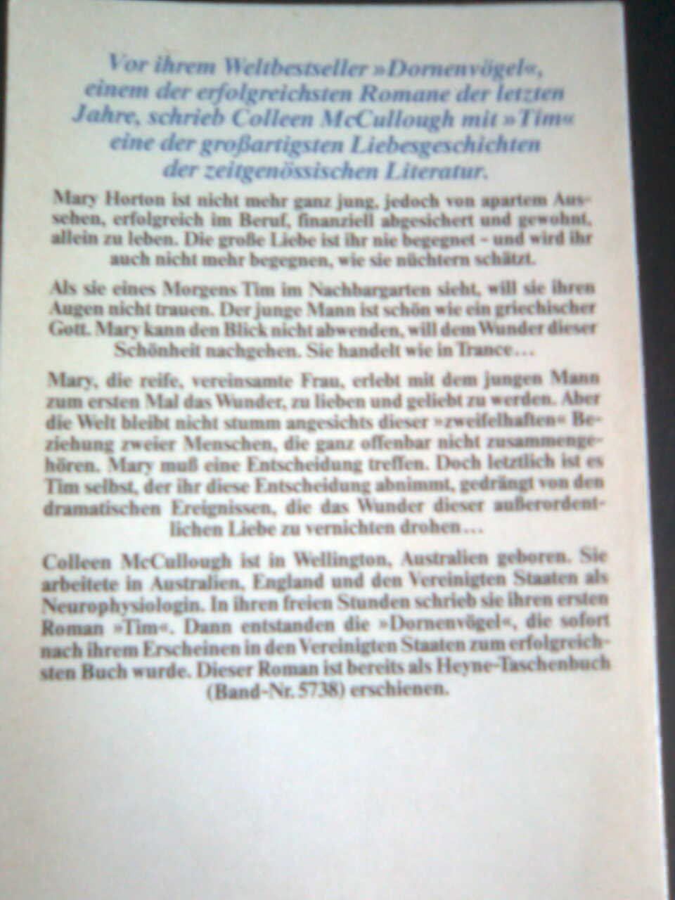 Bücher: Colleen McCullough Tim – Gebraucht aus Basel von Alacant 2