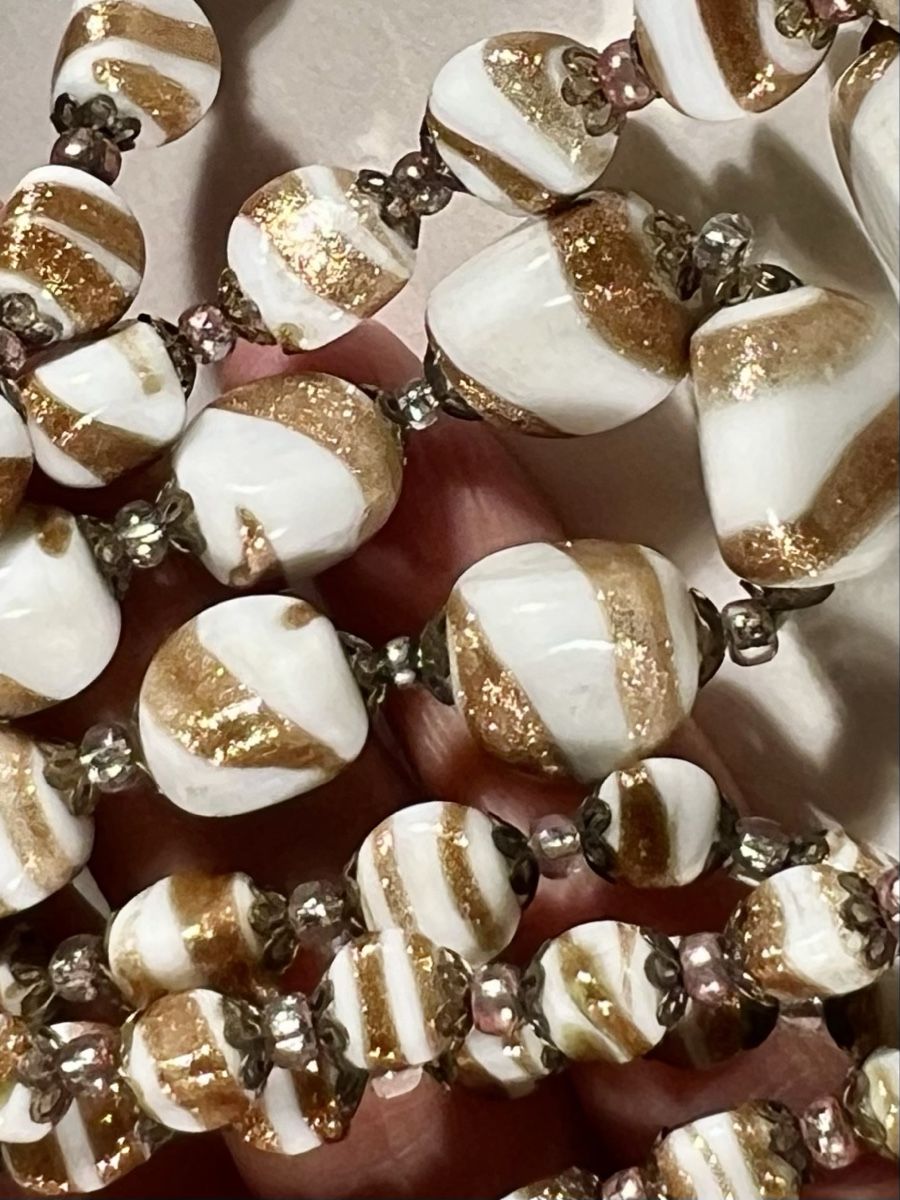 Murano Catenine: Collier Murano Blanc Doré Double Rang fait main, 50s – Usato da Genève venduto da DELIRBEADS 2