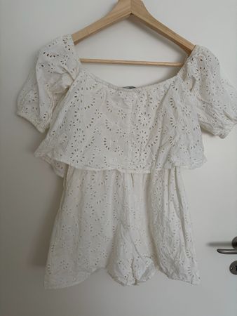 White embroidered short jumpsuit 