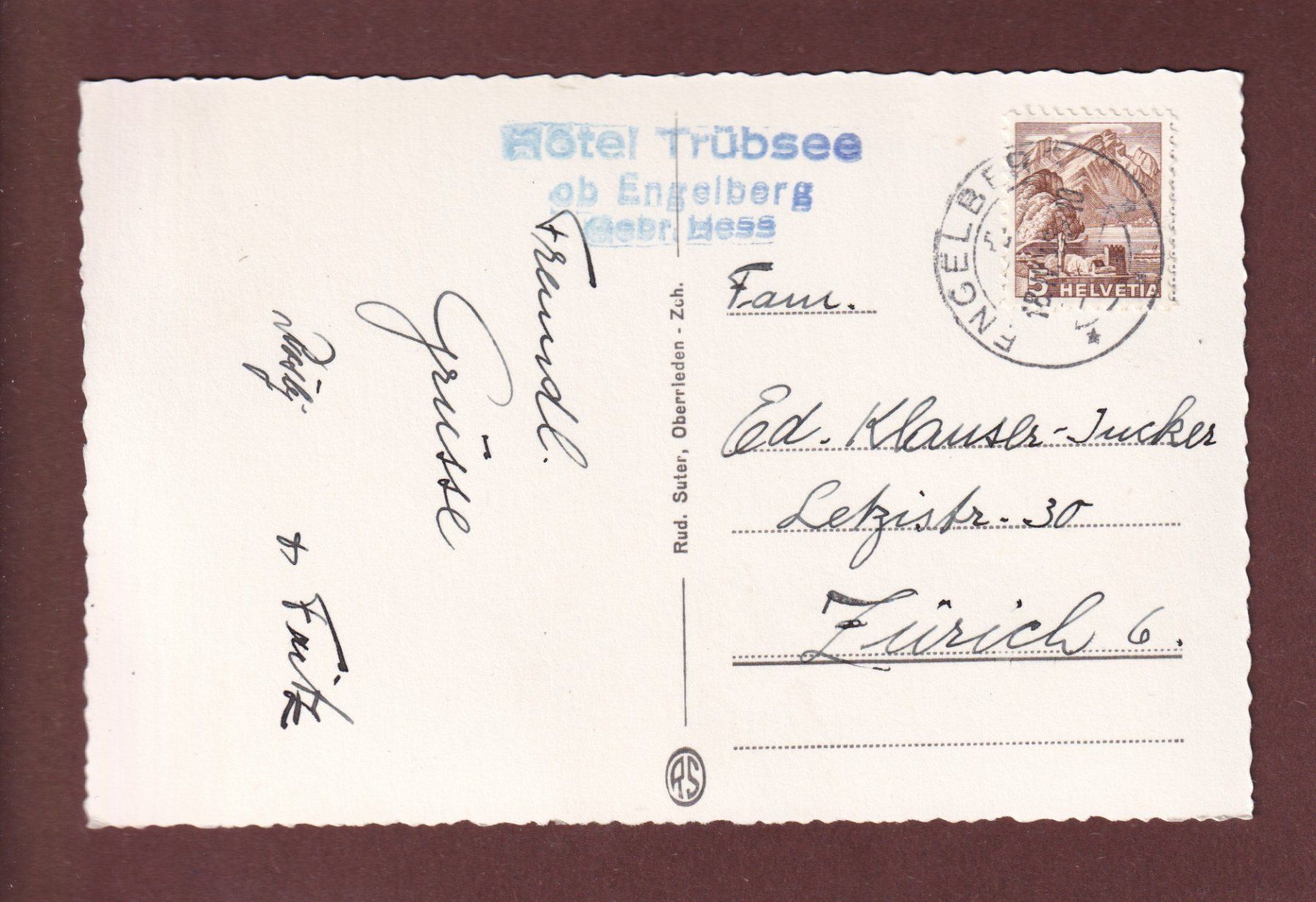 Ansichtskarten: Hotel TRÜBSEE - Titlis - 1949 – Gebraucht aus Pully von nicecards-shop 1