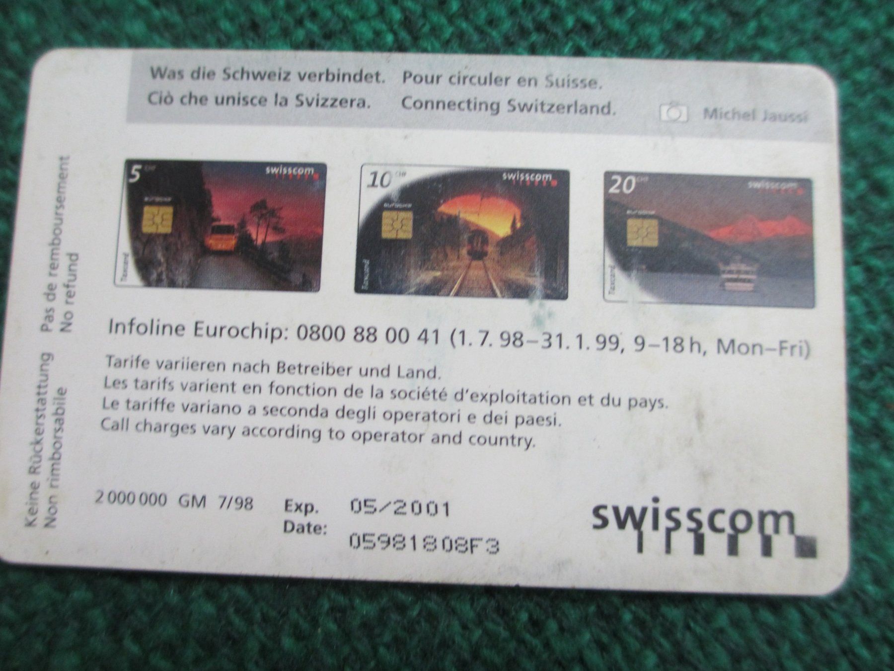 Swisscom Cartes de téléphone: Swisscom Taxcard 5 CHF Eurochip – D'occasion à Herisau par fan_h9qj 1