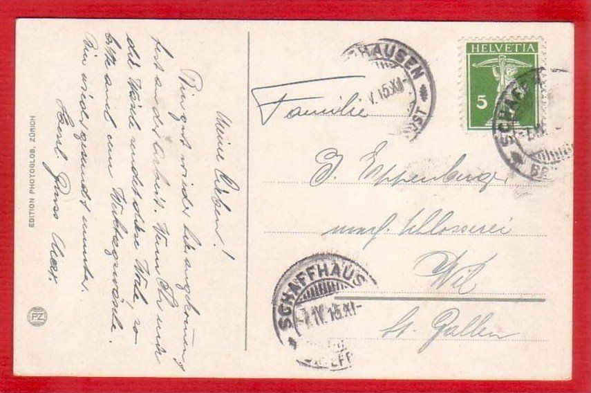 Cartoline postali: SCHAFFHAUSEN BAHNHOF 1915 – Usato da Grüningen venduto da Kartenlaube 1
