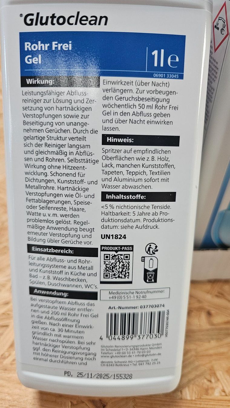 Prodotti di pulizia: Glutoclean Rohr Frei Gel 1 l – Nuovo e nell'imballaggio originale da Koppigen venduto da Bracher_Mail-House 4
