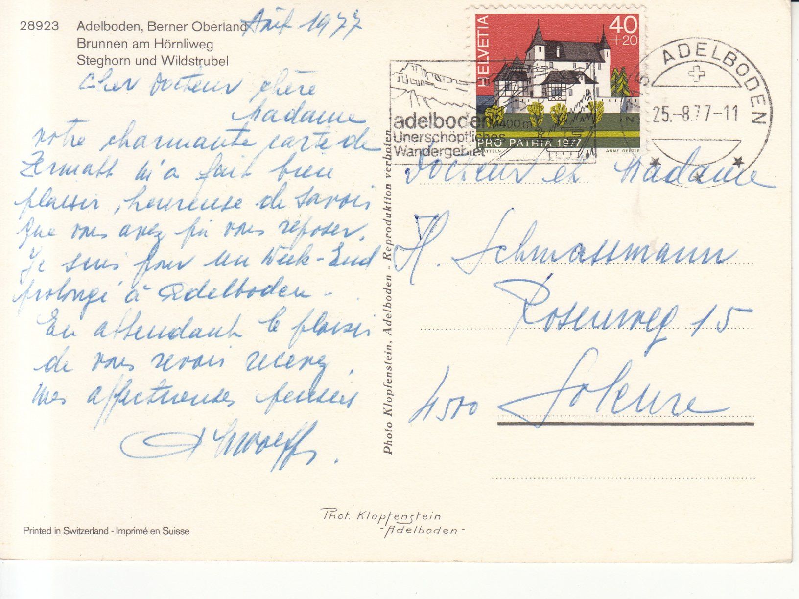 Cartoline postali: Adelboden Hörnliweg 1977 – Usato da Bürglen TG venduto da StampGraf 1