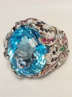 Zierring grossem Blau Topas, Rubine, Safire, Smaragde