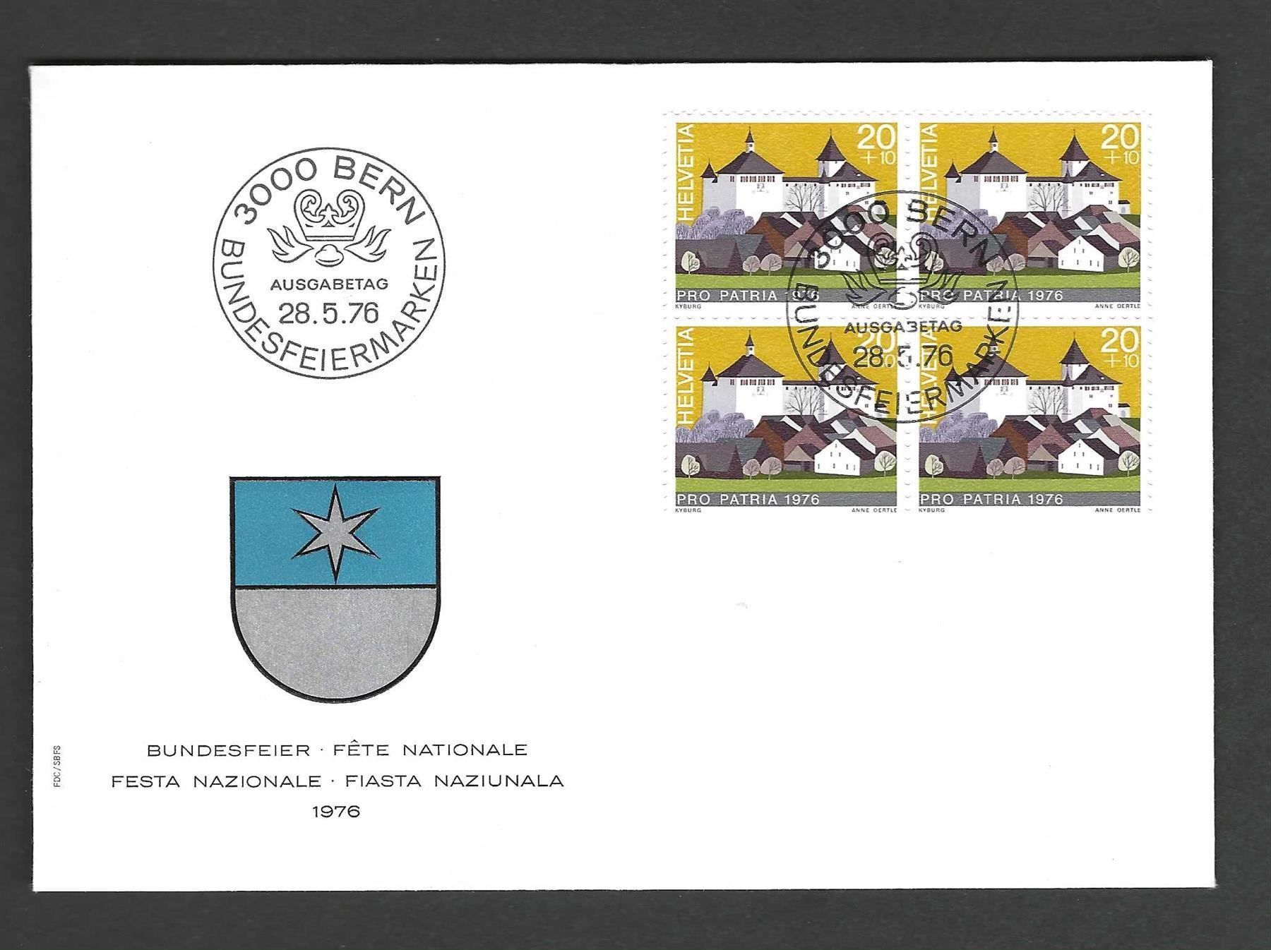 Alle Briefmarken: CH FDC Pro Patria  Viereblock 1976 – Neu und originalverpackt aus Koblenz von Markenhimmel