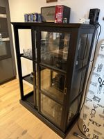 IKEA MALSJÖ Glass Display Cabinet – Black with Sliding Doors