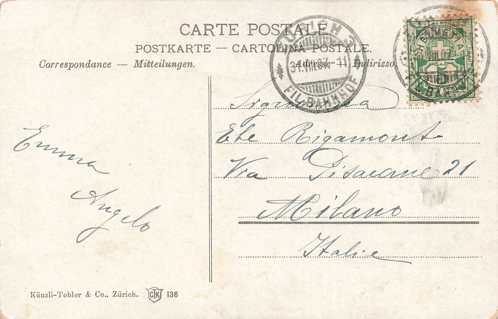Cartoline postali: Zurich – Usato da Biasca venduto da Blenio71 1