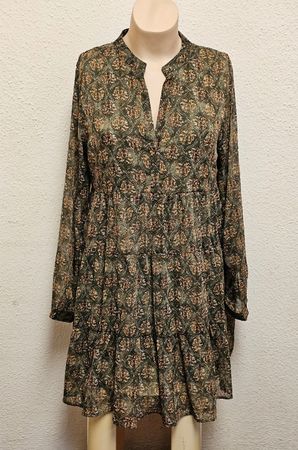 Chicorée Damen Kleid Gr. L Grün mit Muster Langarm Volant