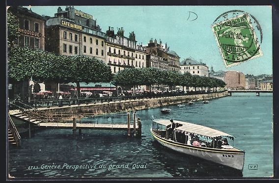 Cartoline postali: AK Genève, Perspective du grand quai – Usato da Berlin venduto da bartko-reher
