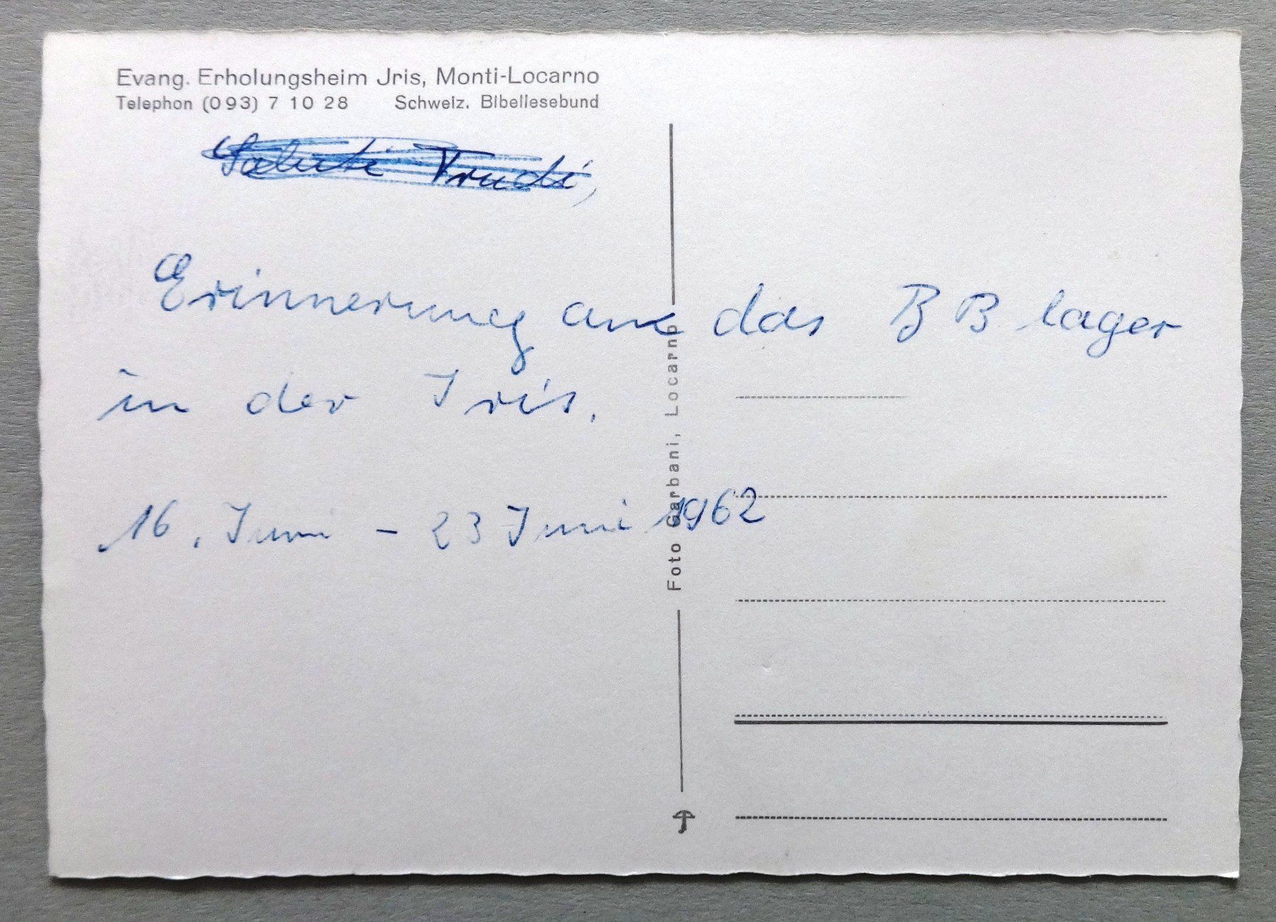 Cartes postales: Evang. Erholungsheim Iris, Monti-Locarno – D'occasion à Fétigny par Billy2miny 1
