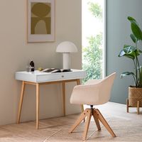 Schreibtisch weiss mit Schublade und Holzbeinen