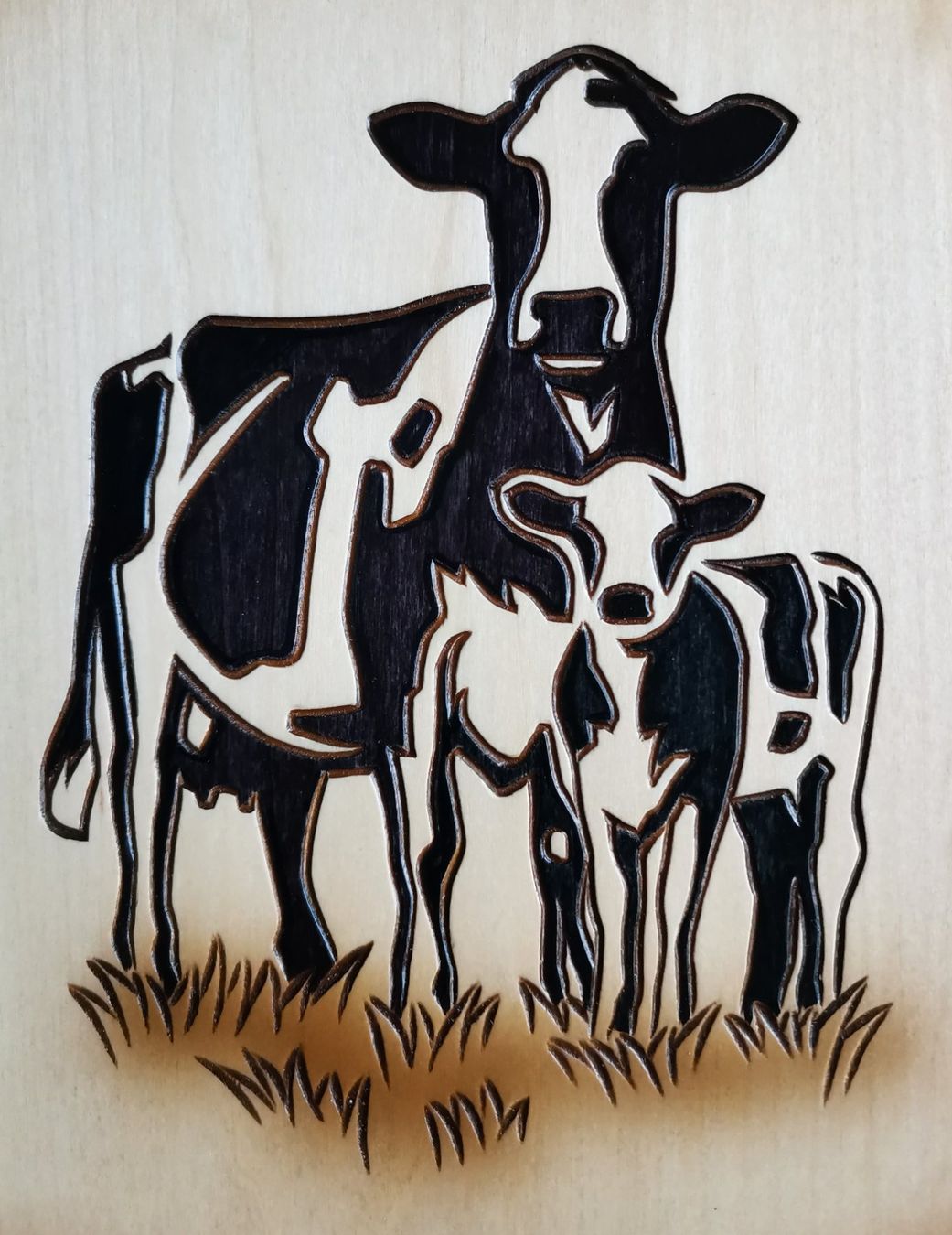 Statuette: Brienzer Schnitzerei, Kuh mit Kalb, Landwirtschaft – Nuovo e nell'imballaggio originale da Brienzwiler venduto da Holzschnitzer-Brienz 1